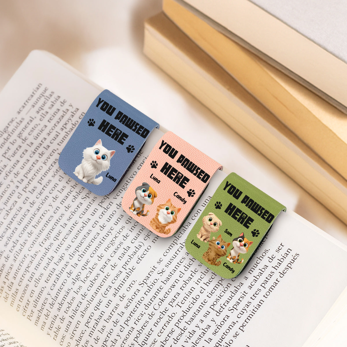 You Pawsed Here With Cat - Personalized Leather Bookmark