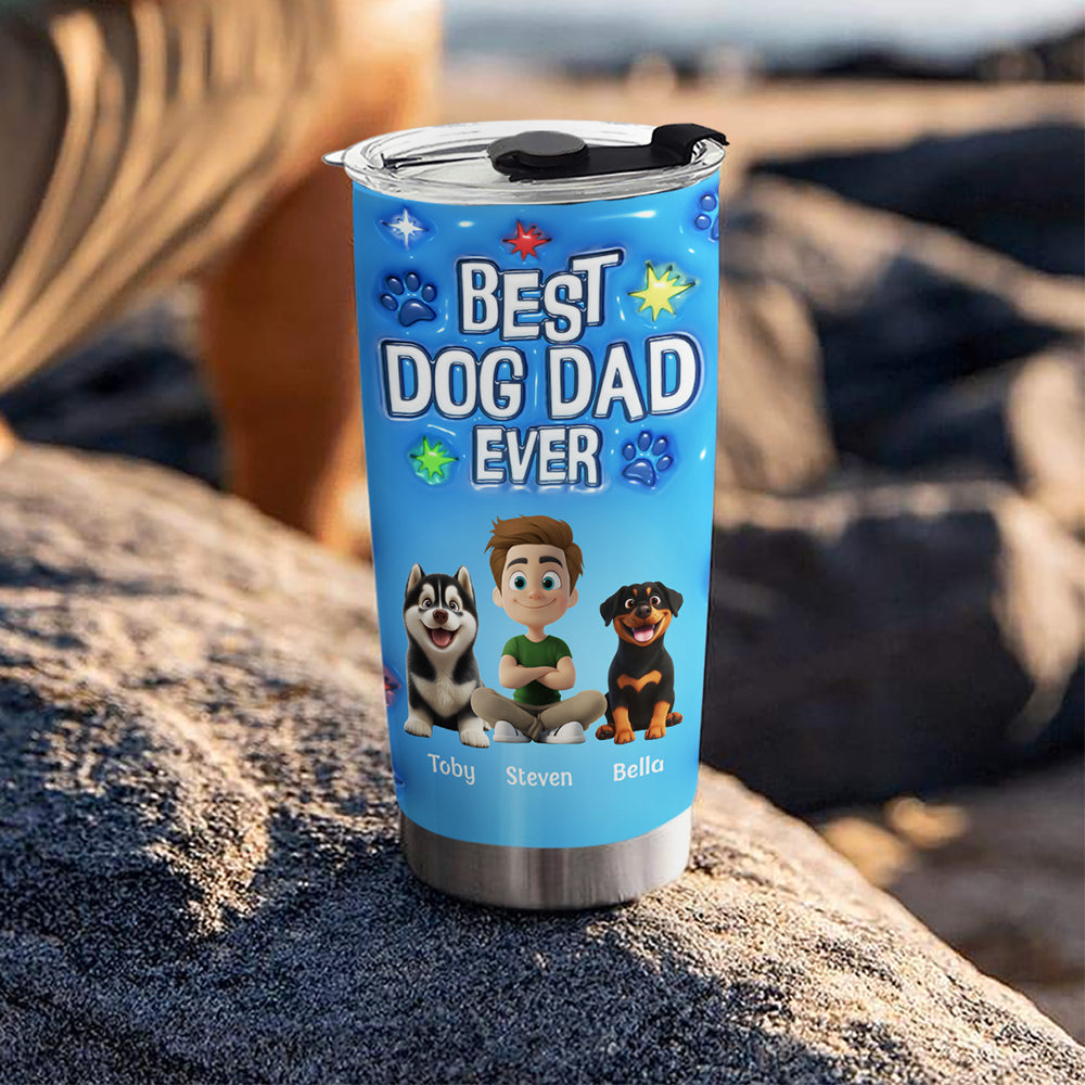 Custom Christmas Birthday Gifts For Dog Dad, Dog Lovers • Dog Dad Power - Personalized 3D Inflated Effect Tumbler