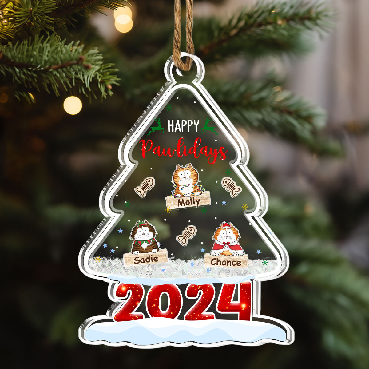 Custom Christmas Decor Home Birthday Gifts For Cat Lovers • Happy Pawlidays 2024 - Personalized Acrylic Shaker Ornament