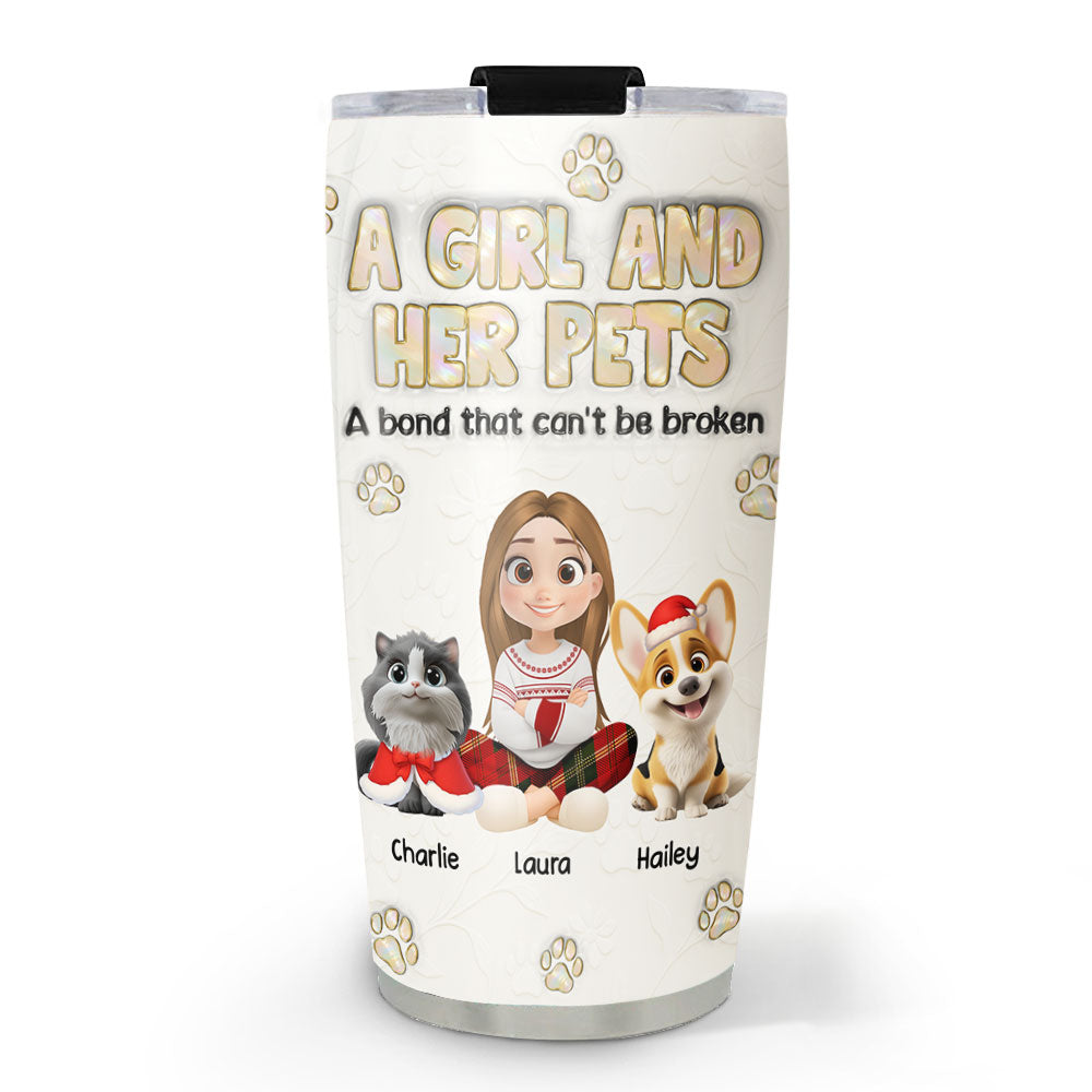Custom Christmas Birthday Gifts For Pet Mom, Pet Lovers • A Girl And Her Pet Ver Pearl - Personalized 3D Inflated Effect Tumbler