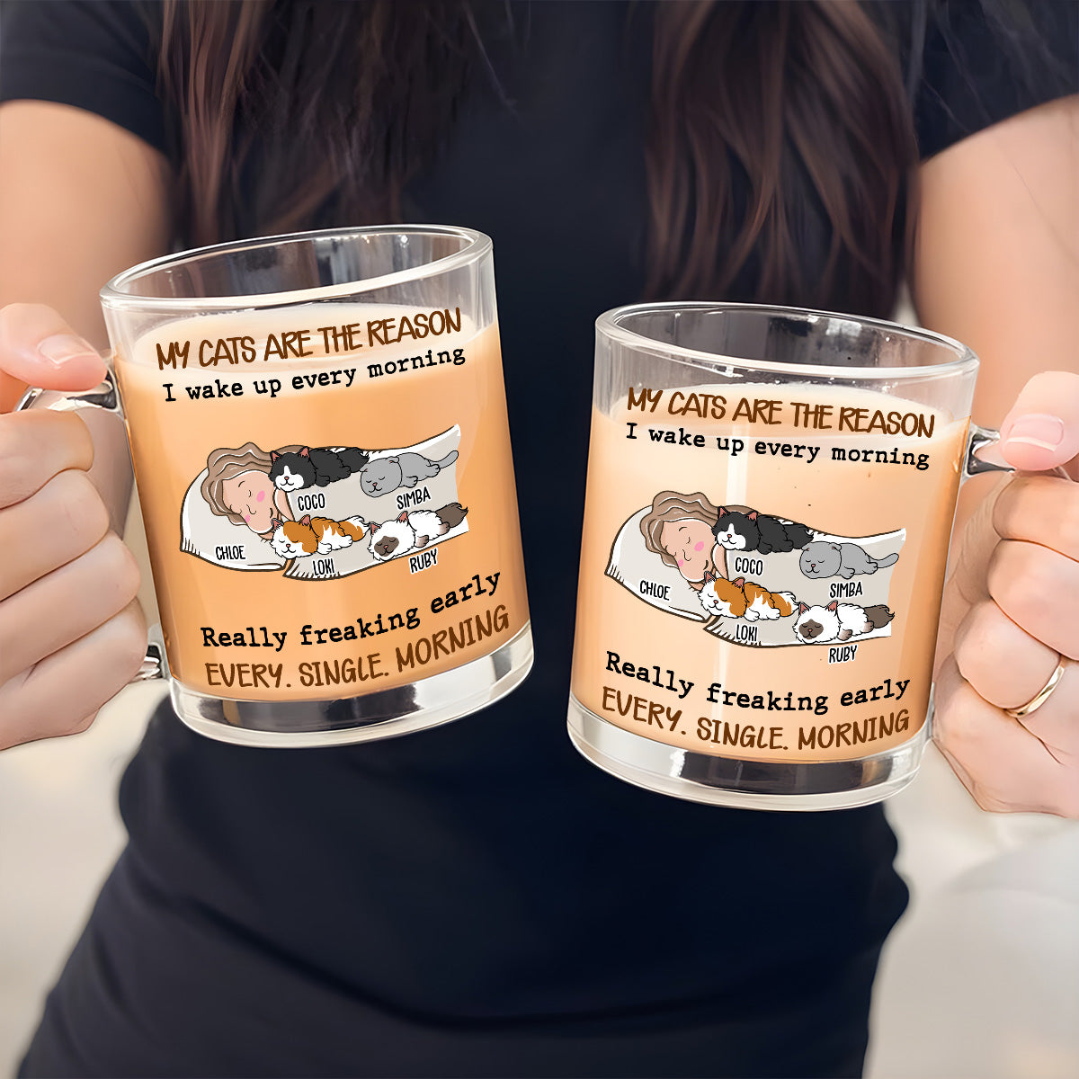 Custom Mother's day Birthday Gifts For Cat Mom, Cat Lovers • The Reason I Wake Up - Personalized Glass Mug