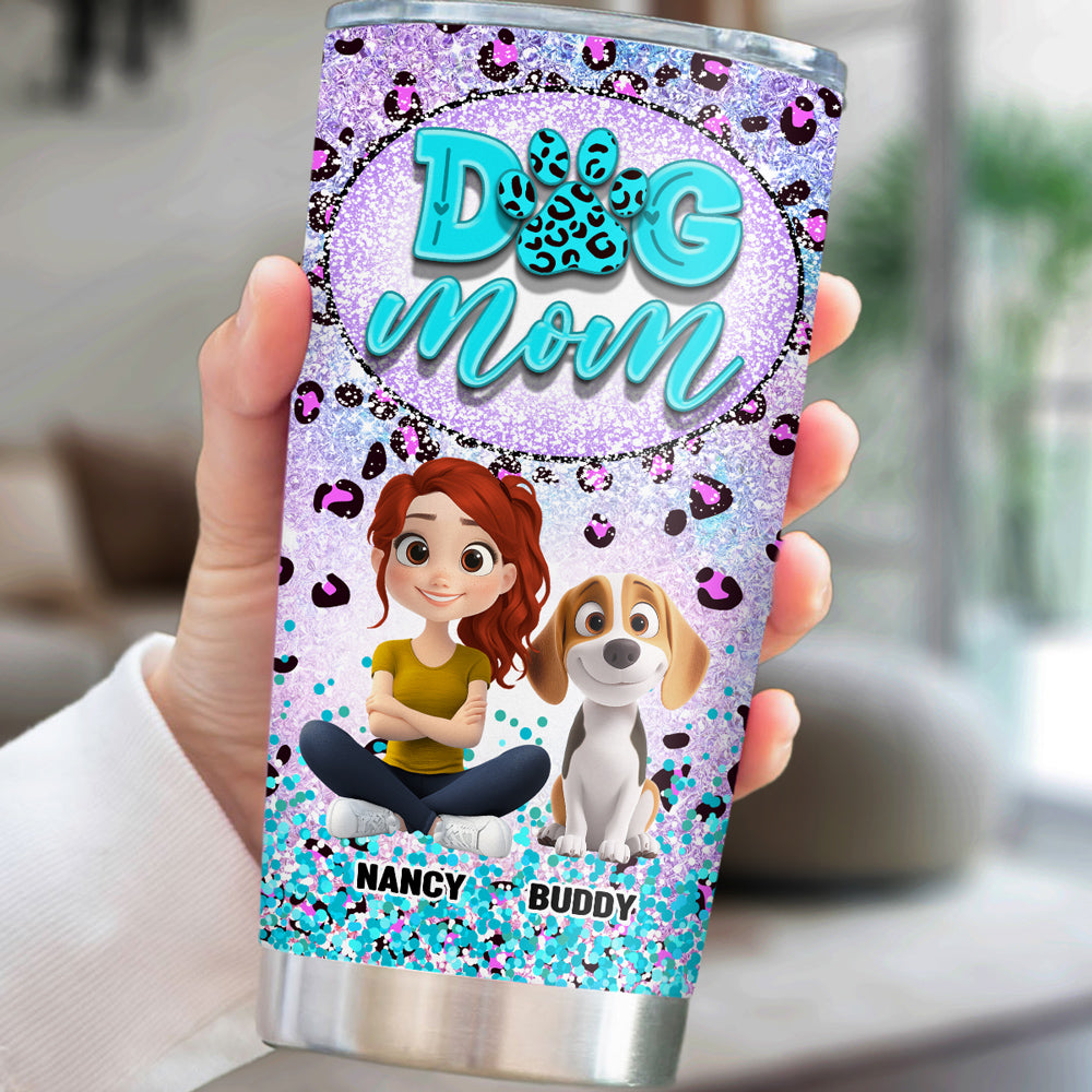 Custom Christmas Birthday Gifts For Dog Mom, Dog Lovers • Dog Mom Paw Leopard - Personalized Tumbler