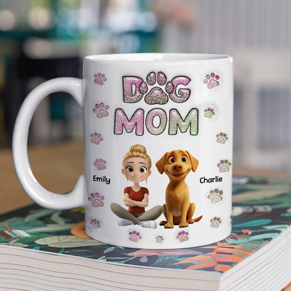 Custom Mother's day Birthday Gifts For Dog Mom, Dog Lovers • Dog Mom Lovely Chibi - Personalized 3D Inflated Effect Mug