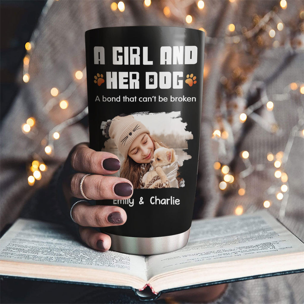 Custom Photo Christmas Birthday Gifts For Dog Lovers • Human And Their Dog Cartoon Christmas Photo - Personalized Tumbler