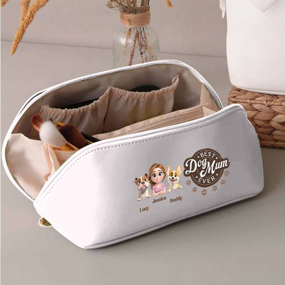 Best Dog Mom In The World - Personalized Leather Makeup Bag