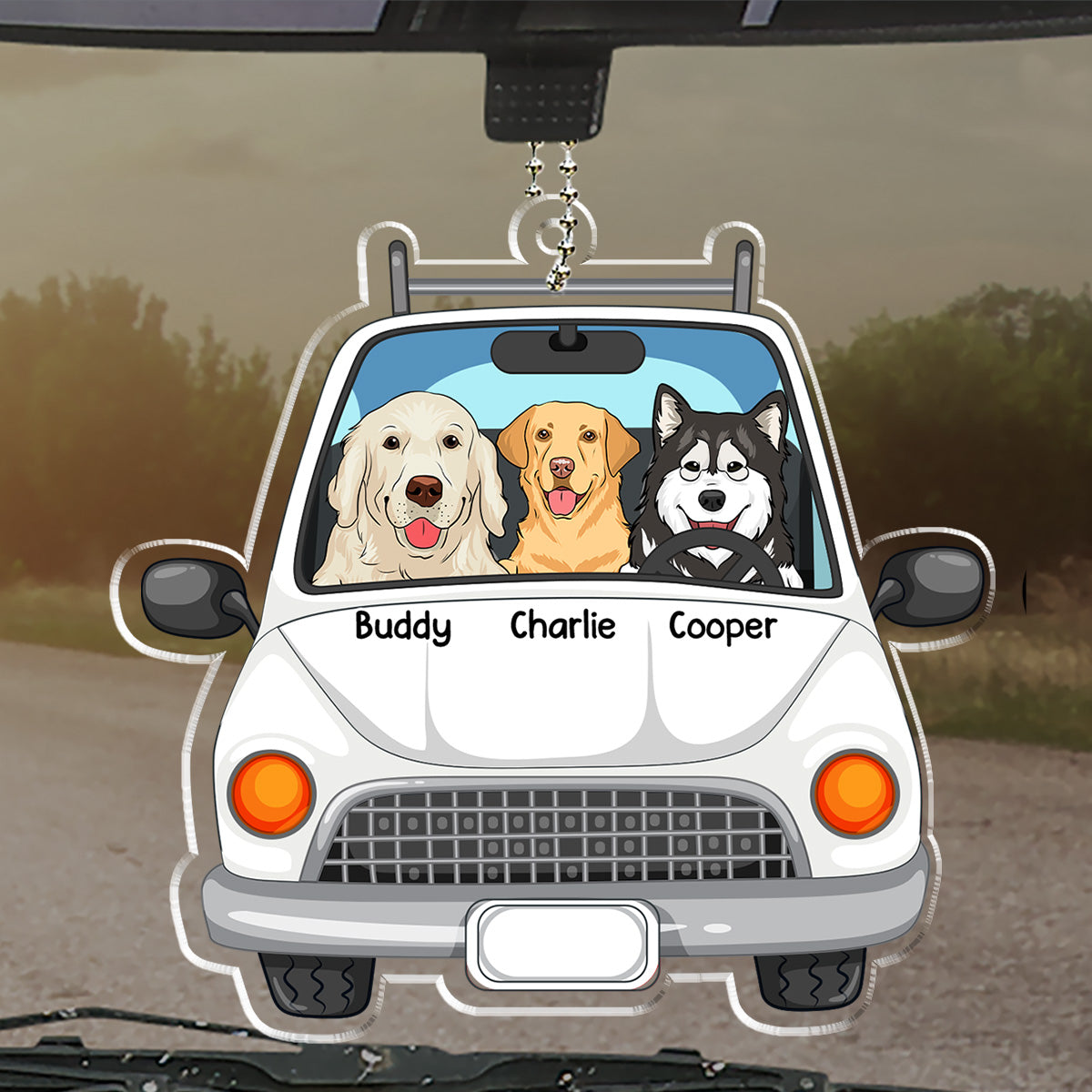 Dogs In Car - Personalized Car Ornament