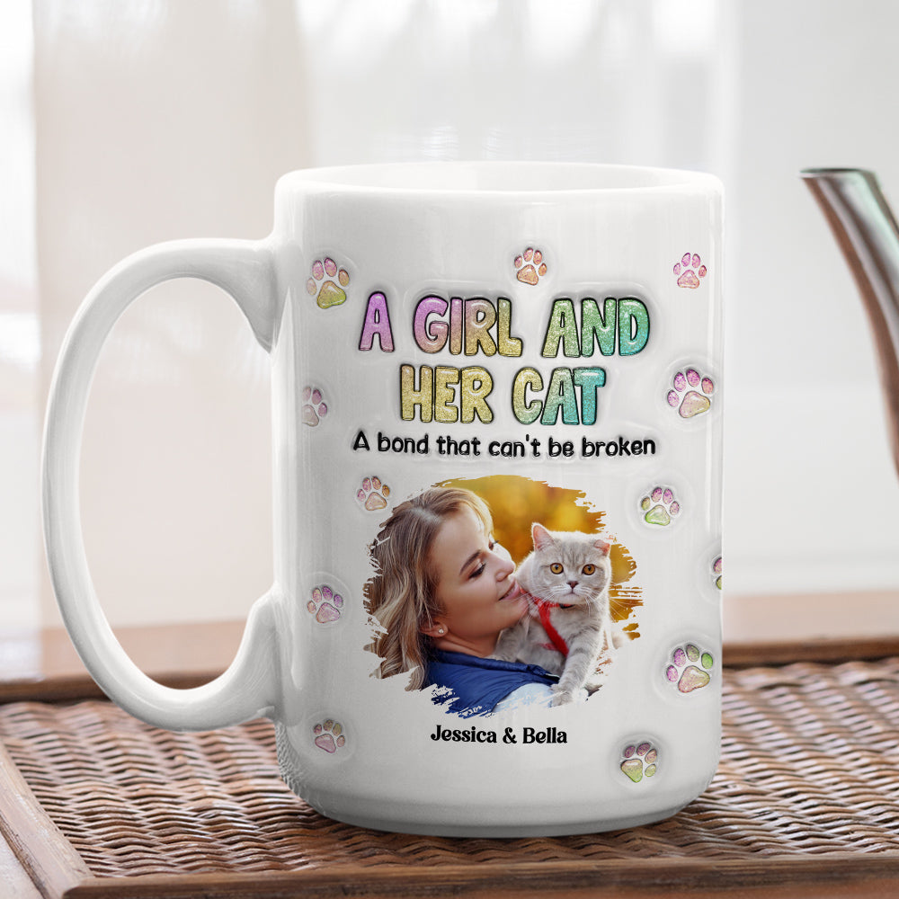 Custom Photo Christmas Birthday Gifts For Dog Mom, Dog Lovers • A Girl And Her Cat Photo - Personalized 3D Inflated Effect Mug