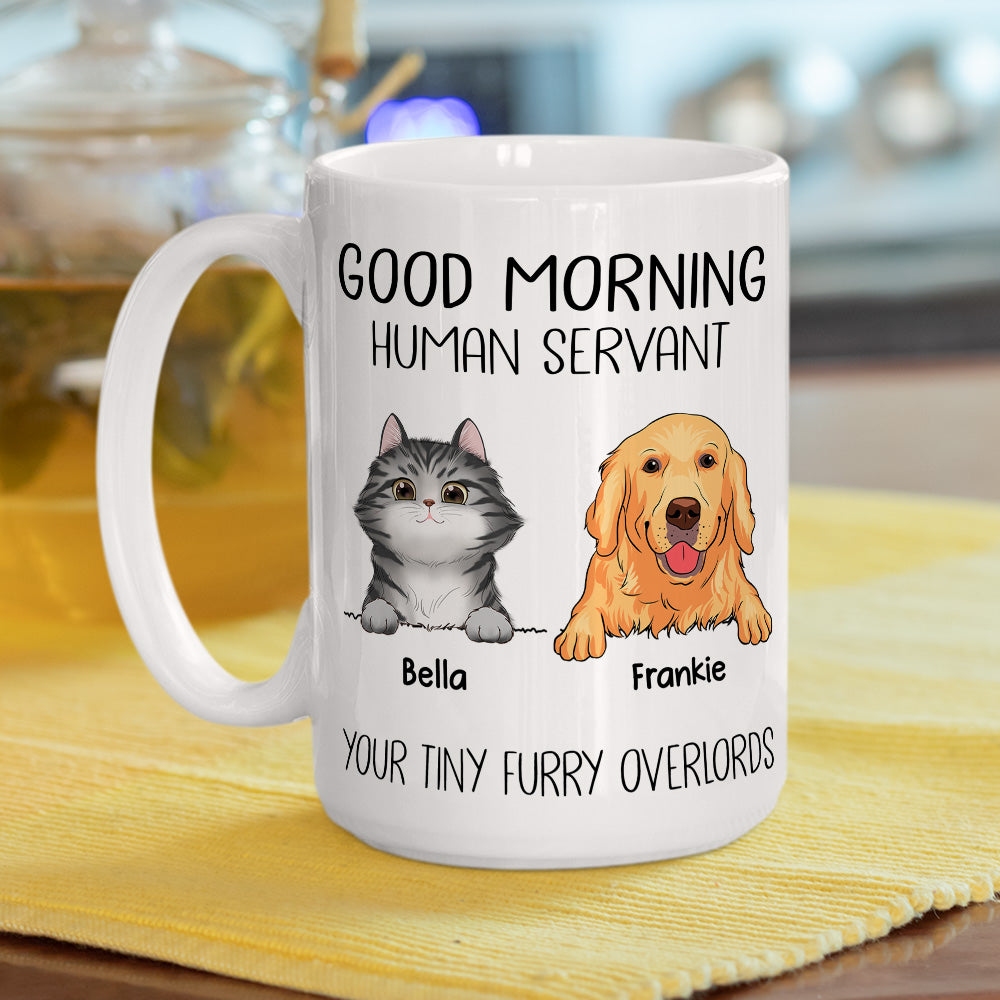 Custom Mother's day Birthday Gifts For Cat Mom, Cat Lovers • Good Morning Human Servant Pet Version - Personalized Coffee Mug