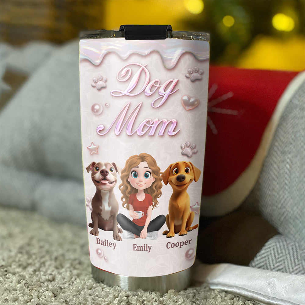 Custom Christmas Birthday Gifts For Dog Mom, Dog Lovers • Sparkling Pearl Dog Mom - Personalized 3D Effect Tumbler