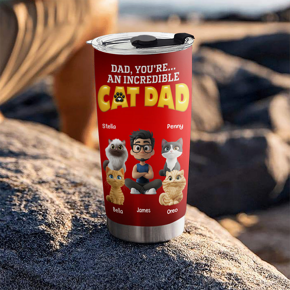Custom Father's day Birthday Gifts For Cat Dad, Cat Lovers • You Are An Awesome Cat Dad - Personalized 3D Inflated Effect Tumbler