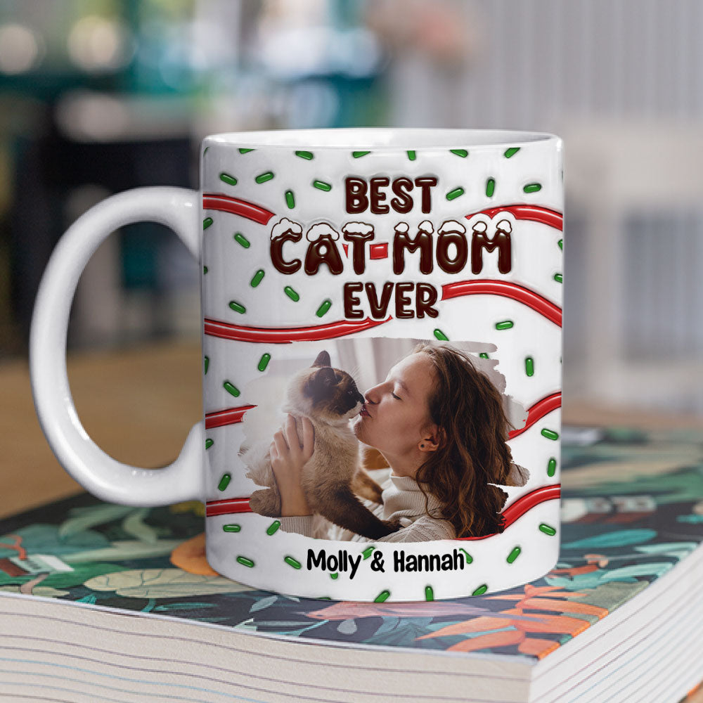 Custom Photo Mother's day Birthday Gifts For Cat Mom, Cat Lovers • Best Dog Mom Dad Cake Cat Photo - Personalized 3D Inflated Effect Mug
