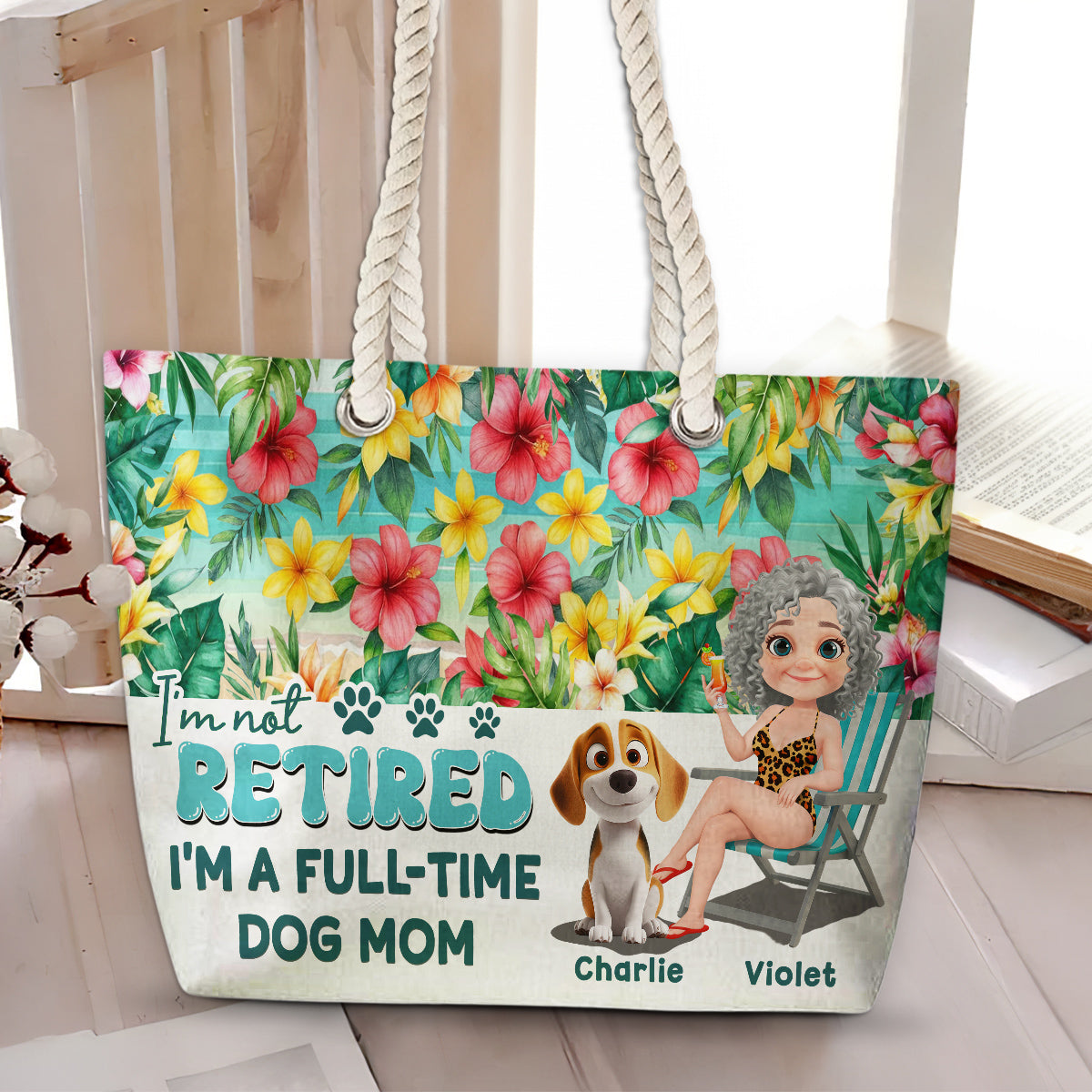 Full Time Dog Mom At The Beach - Personalized Beach Bag