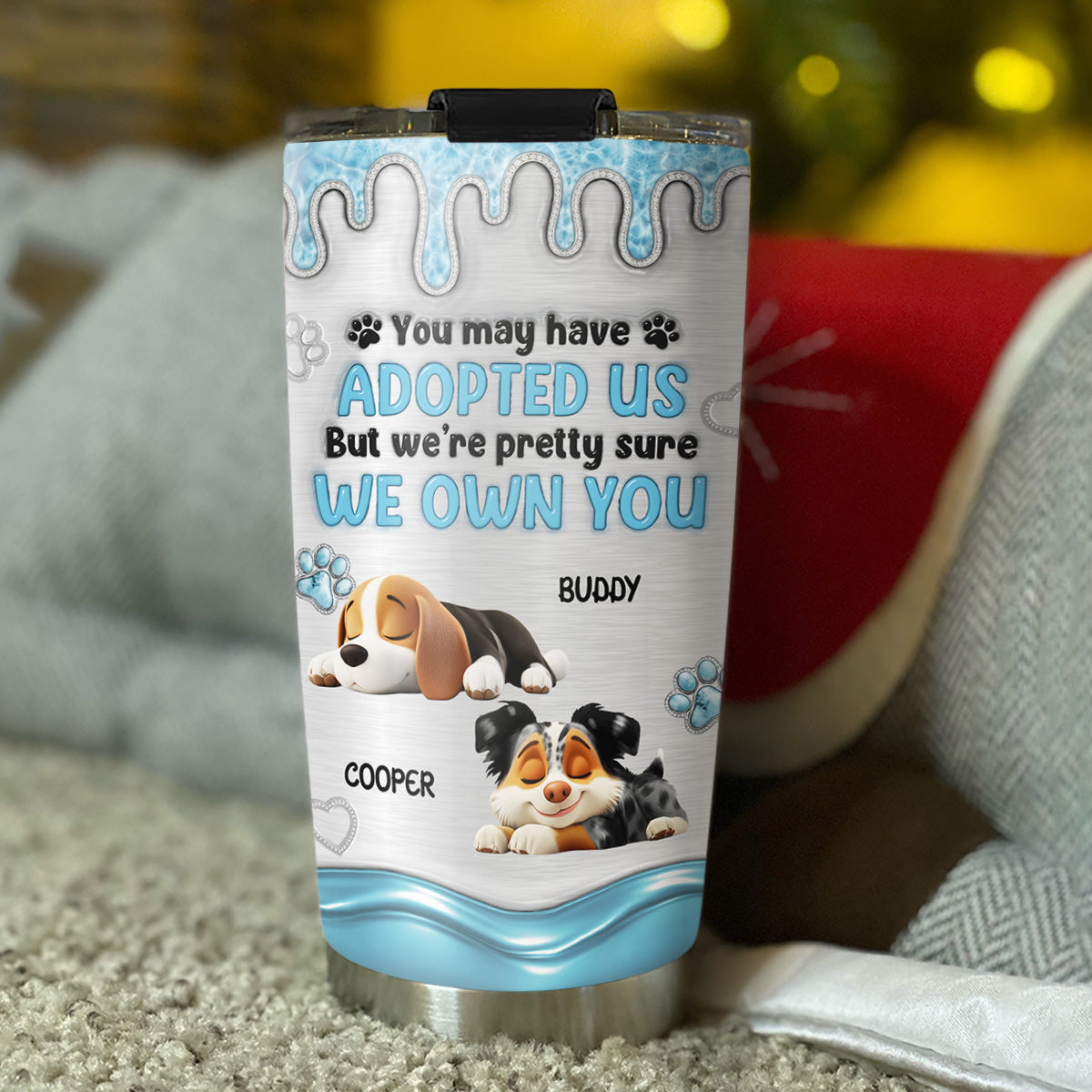 Custom Christmas Birthday Gifts For Dog Lovers • Absolutely I Own You - Personalized 3D Effect Tumbler