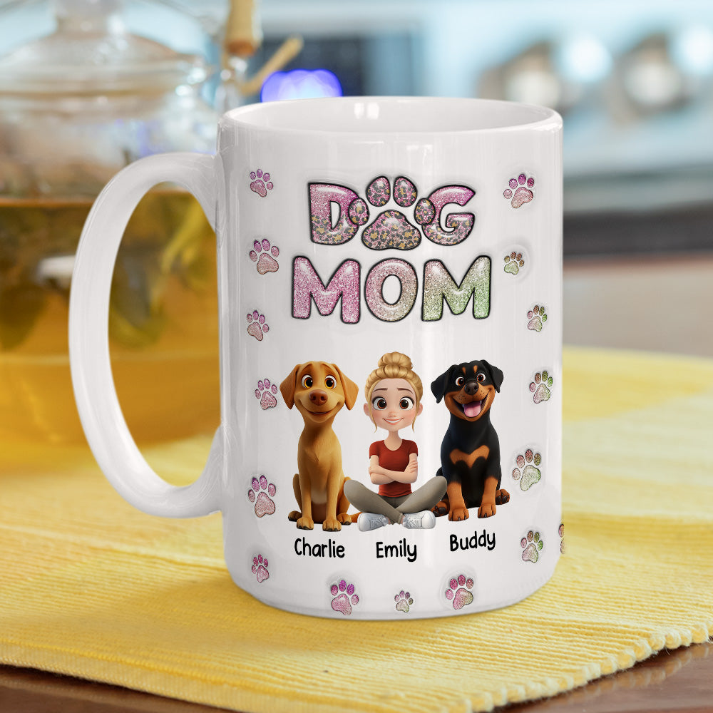 Custom Mother's day Birthday Gifts For Dog Mom, Dog Lovers • Dog Mom Lovely Chibi - Personalized 3D Inflated Effect Mug