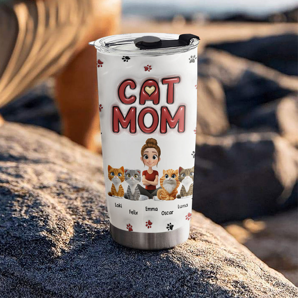 Custom Mother's day Birthday Gifts For Pet Mom, Pet Lovers • Lovely Cat Mom New Style - Personalized 3D Inflated Effect Tumbler