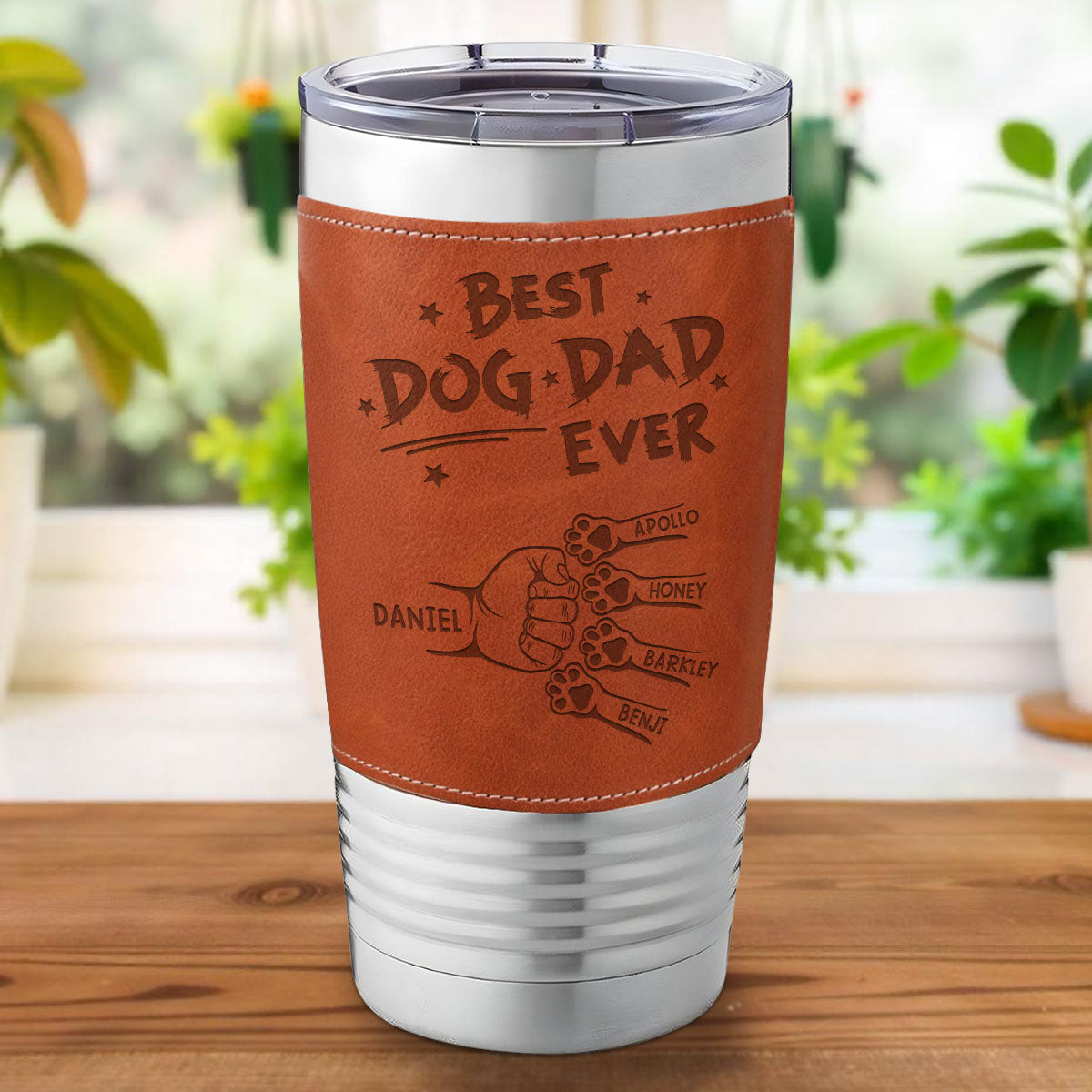 Custom Father's day Birthday Gifts For Dog Dad, Dog Lovers • Best Dog Dad Ever - Personalized Engraved Leather Tumbler