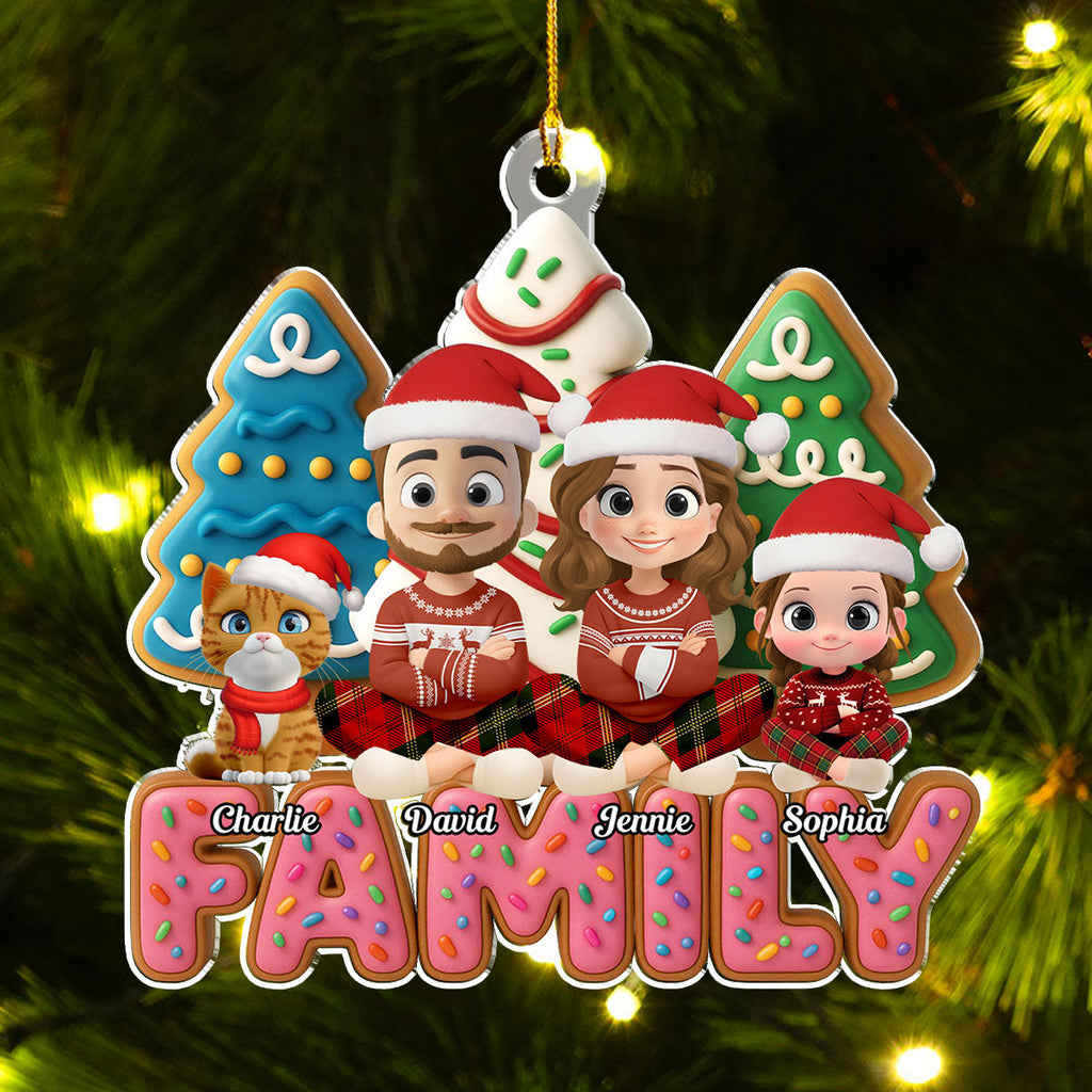 Custom Christmas Decor Home Birthday Gifts For Pet Lovers • Sweet Family With Cat - Personalized Acrylic Ornament