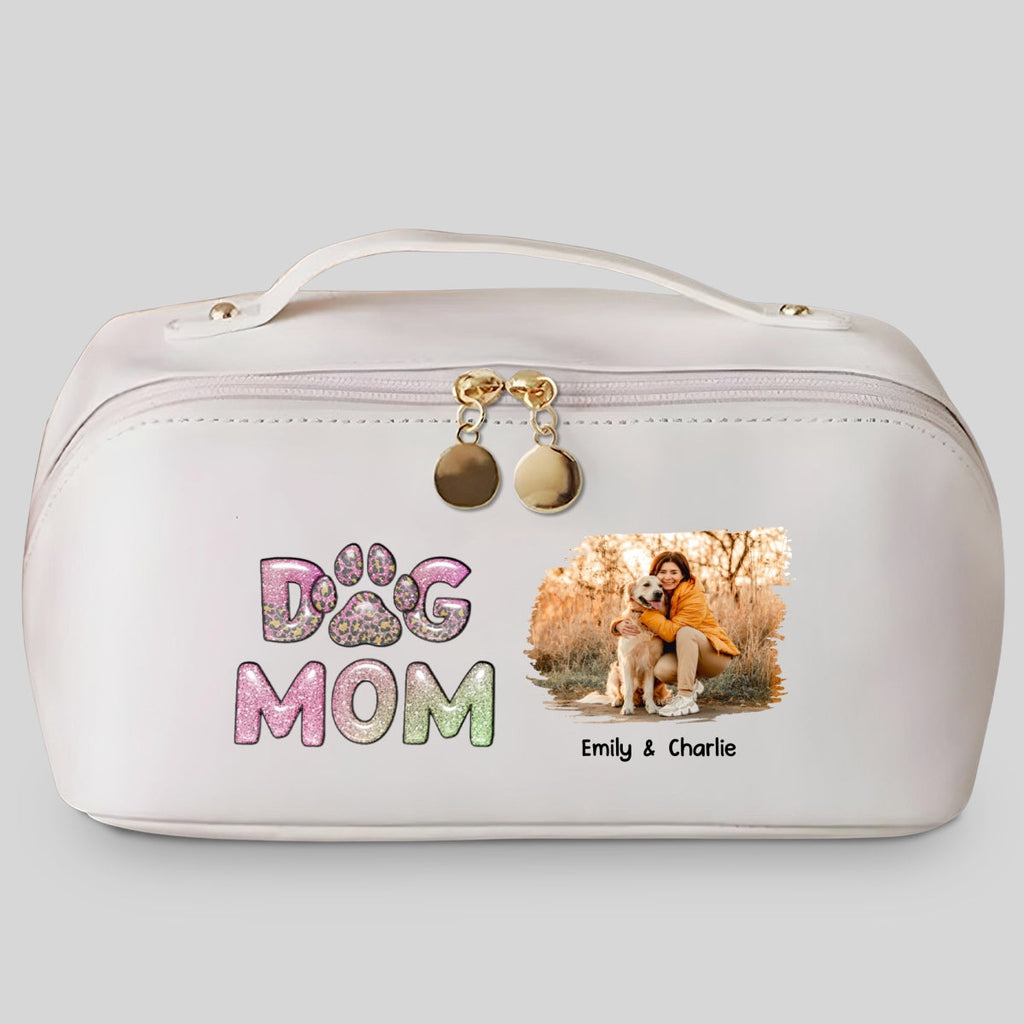 Dog Mom Lovely Chibi Photo - Personalized Leather Makeup Bag