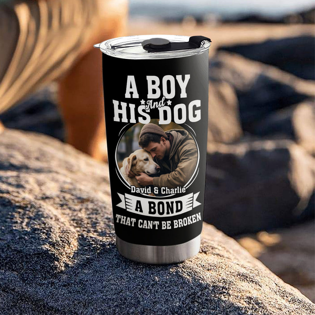 Custom Photo Father's day Birthday Gifts For Dog Dad, Dog Lovers • A Bond Can Not Be Broken Daddy Photo - Personalized Tumbler
