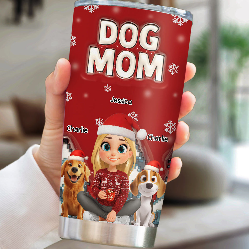 Custom Christmas Birthday Gifts For Dog Mom, Dog Lovers • Stop Here With Us Santa - Personalized 3D Inflated Effect Tumbler