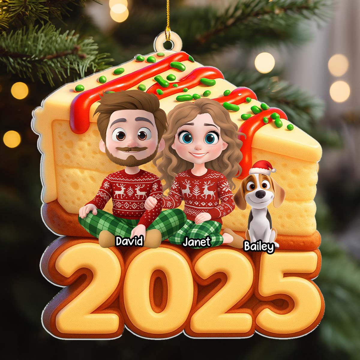 Custom Christmas Decor Home Birthday Gifts For Dog Lovers • Love Baked In Every Slice - Personalized 3D Effect Acrylic Ornament