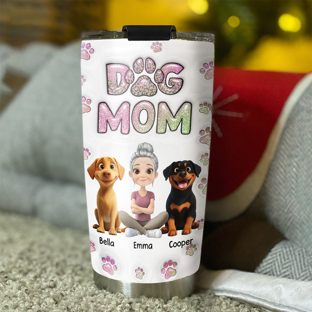 Custom Christmas Birthday Gifts For Dog Mom, Dog Lovers • Dog Mom Lovely Chibi Full Option - Personalized 3D Inflated Effect Tumbler