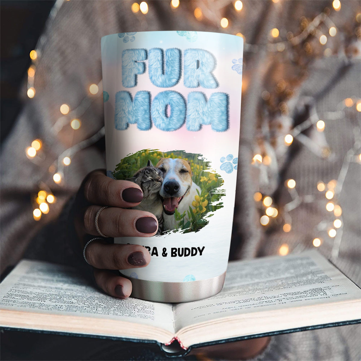 Custom Photo Christmas Birthday Gifts For Pet Mom, Pet Lovers • Fluffy Fur Mom Photo - Personalized Tumbler