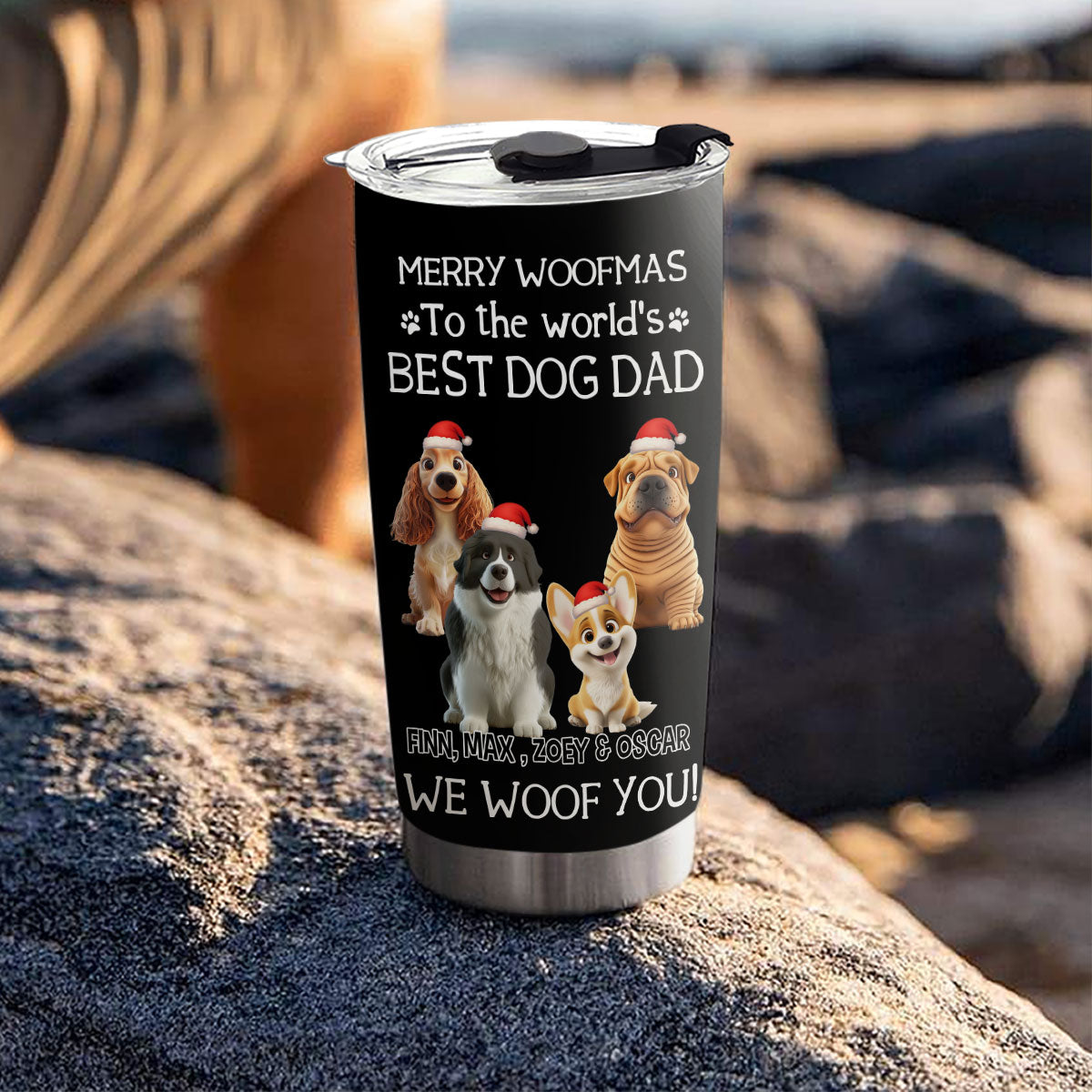 Custom Christmas Birthday Gifts For Dog Dad, Dog Lovers • I Woof You The Best Dog Dad Christmas - Personalized Tumbler