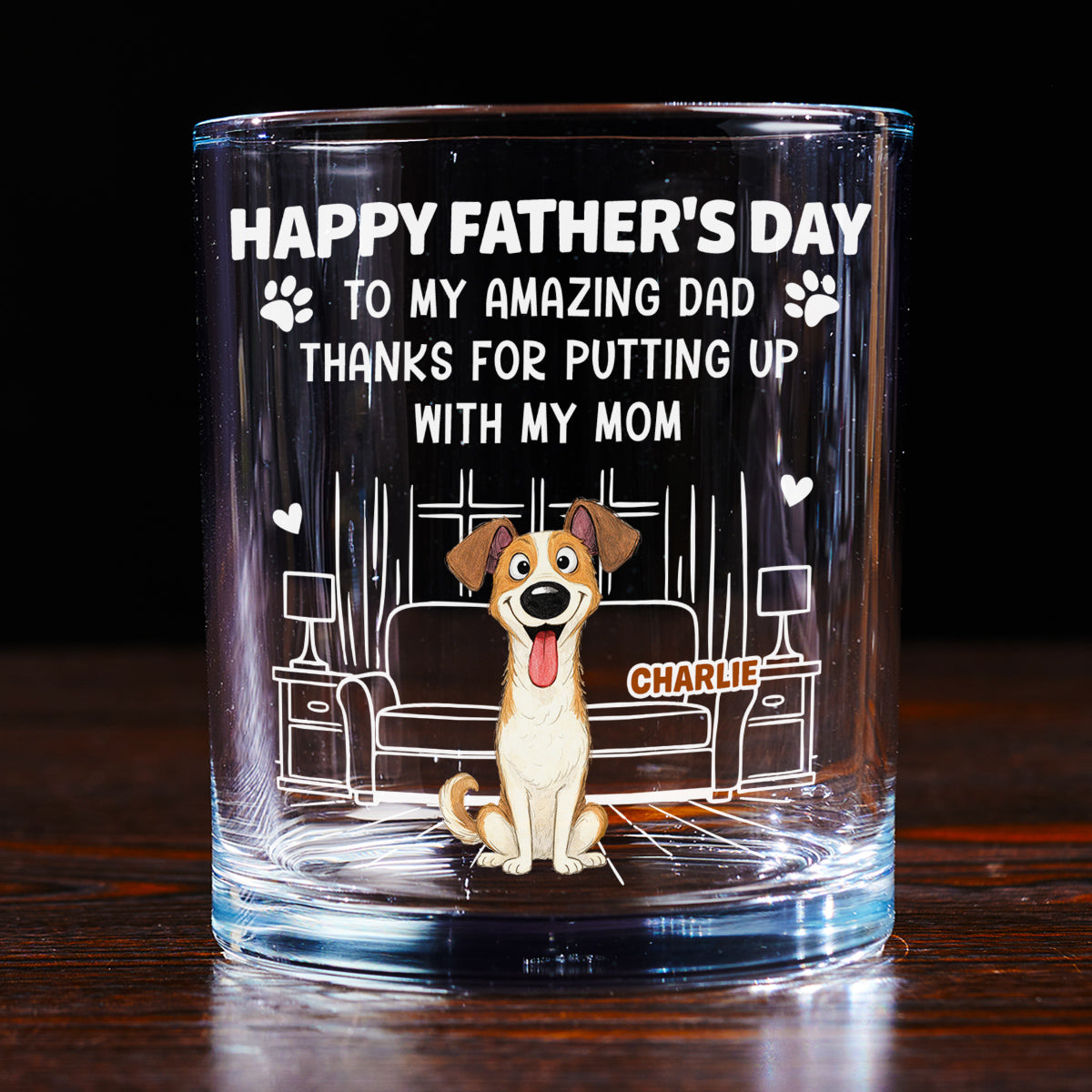 Custom Father's Day Birthday Drinkware Gifts For Dog Dad • Putting Up My Shit Daddy - Personalized Whiskey Glass