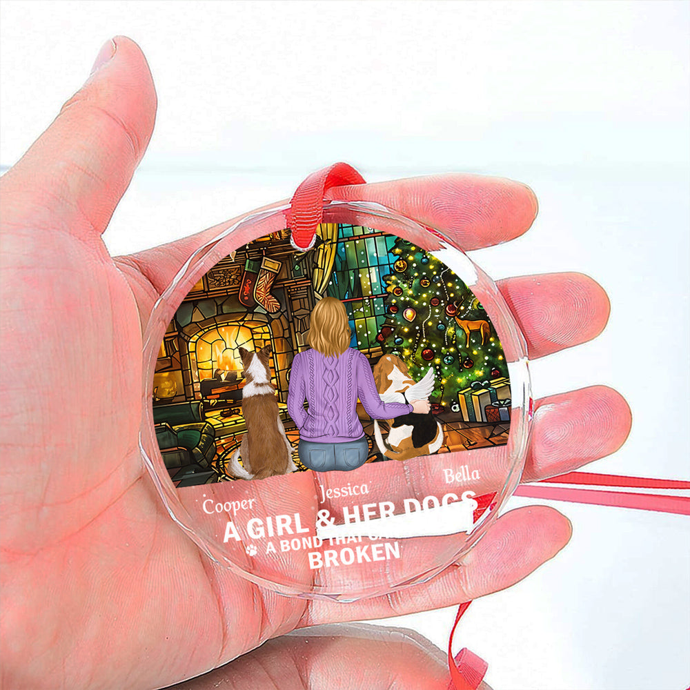 The Bond Between A Girl And Her Dog - Personalized Glass Ornament
