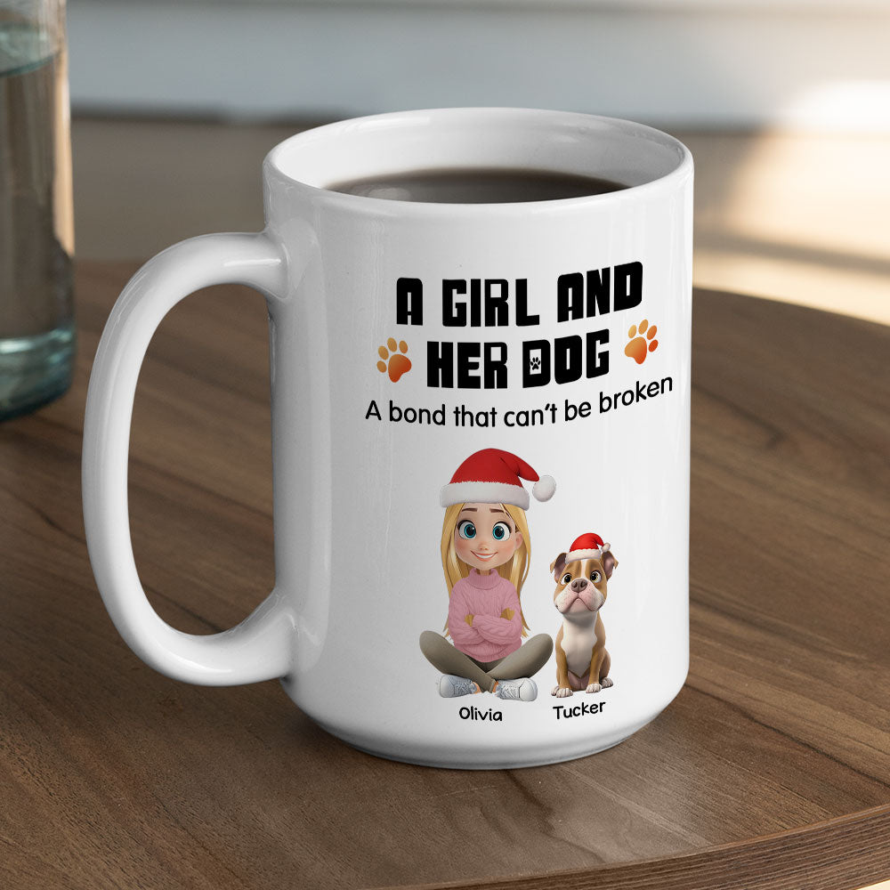 Custom Christmas Birthday Gifts For Dog Lovers • Human And Their Dog Cartoon Christmas Ver White - Personalized Coffee Mug