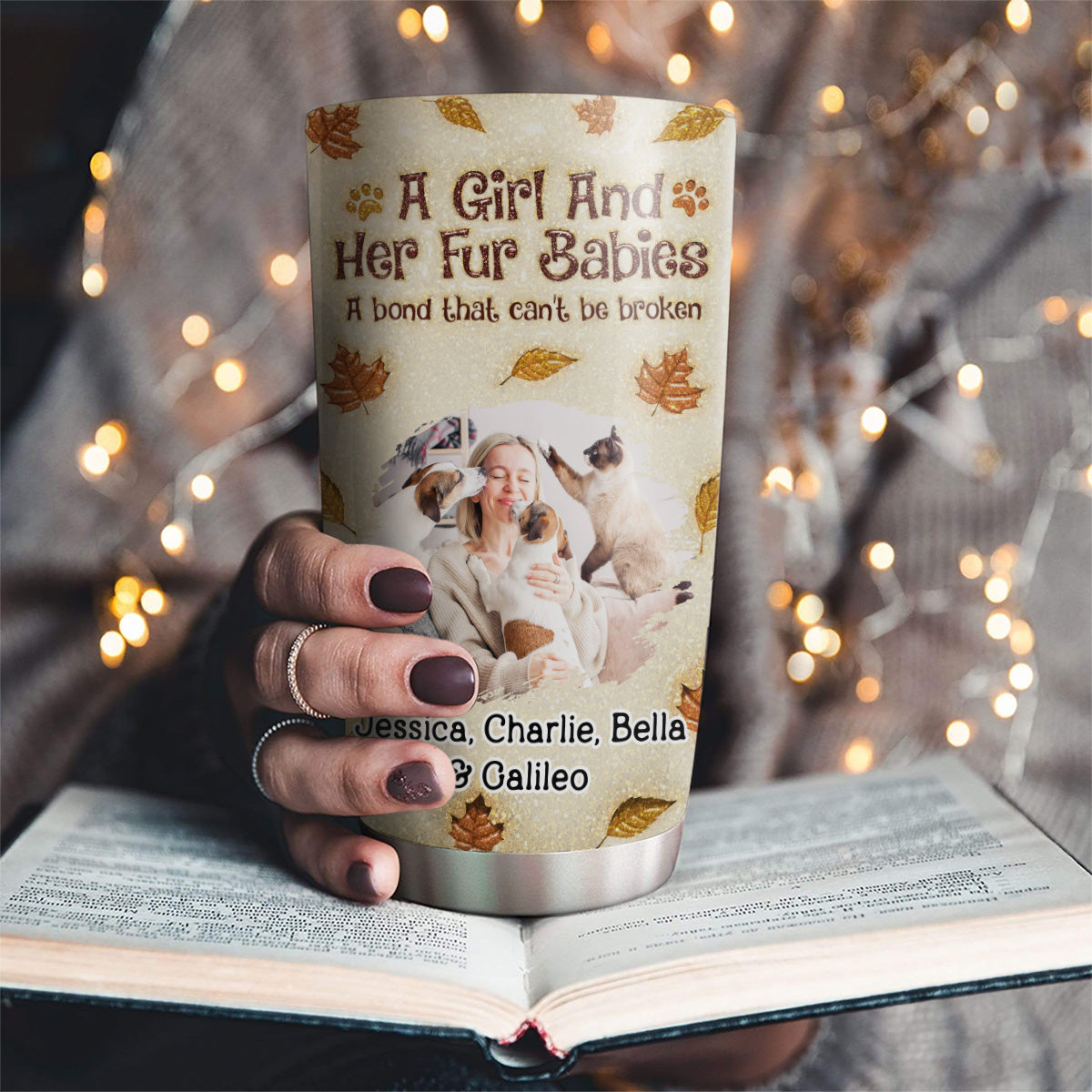 Custom Photo Christmas Birthday Gifts For Pet Mom, Pet Lovers • A Girl And Her Fur Babies Autumn Photo - Personalized 3D Inflated Effect Tumbler