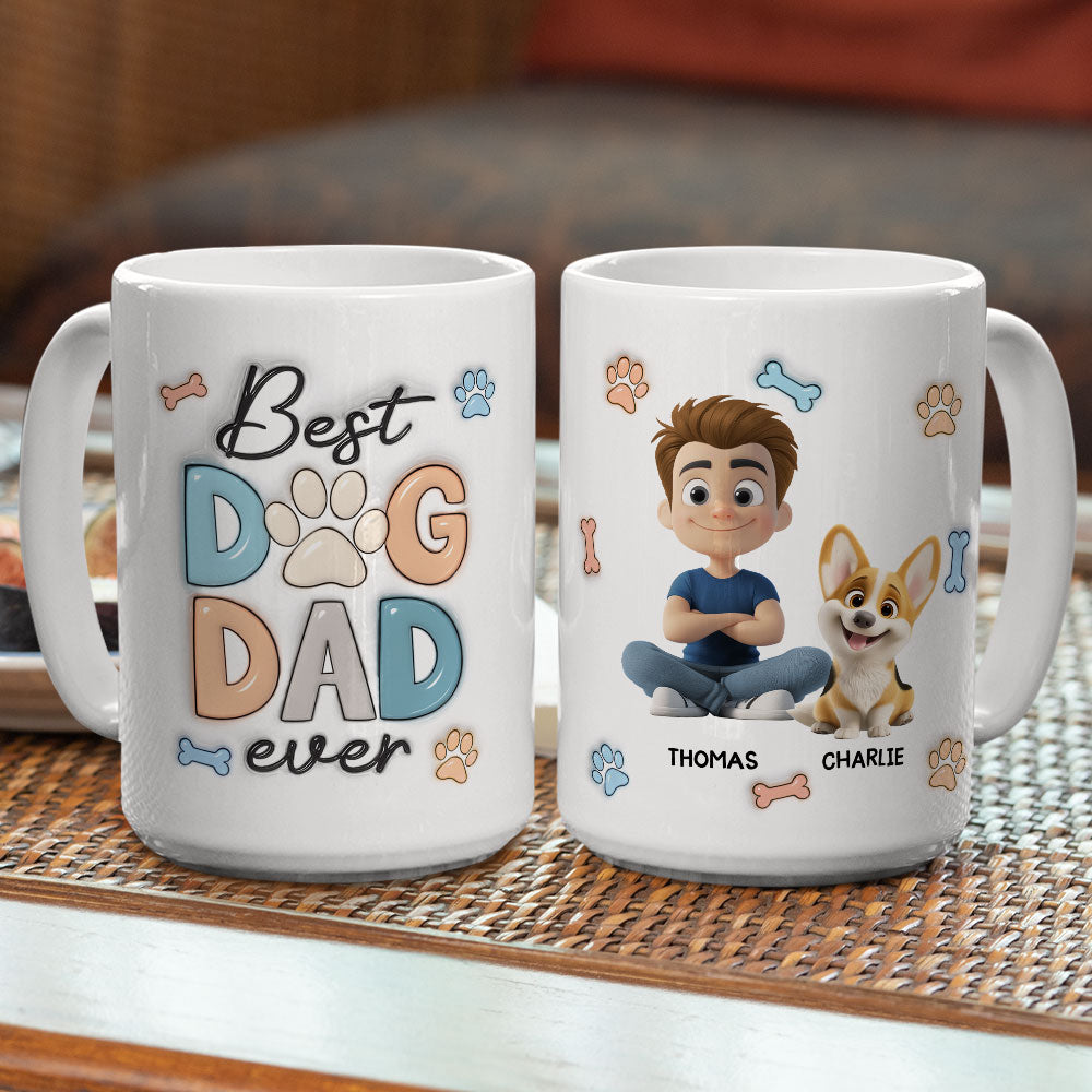 Custom Father's day Birthday Gifts For Dog Dad, Dog Lovers • Best Dog Dad Version 2 - Personalized 3D Inflated Effect Mug