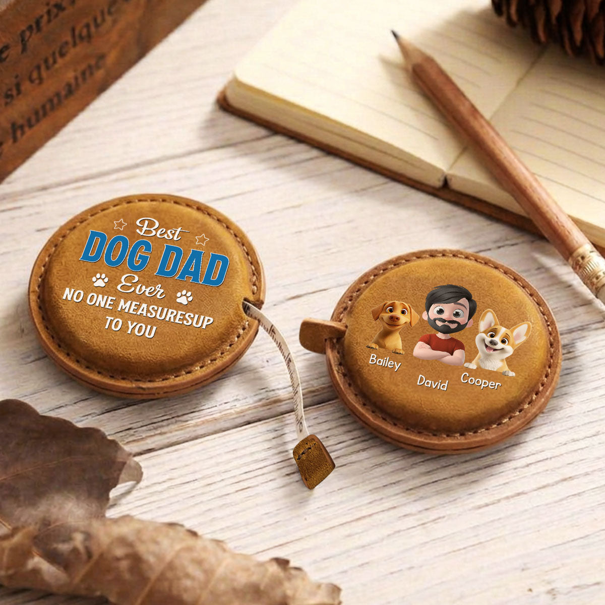 No One Measures Up To Dog Dad - Personalized Leather Tape Measure