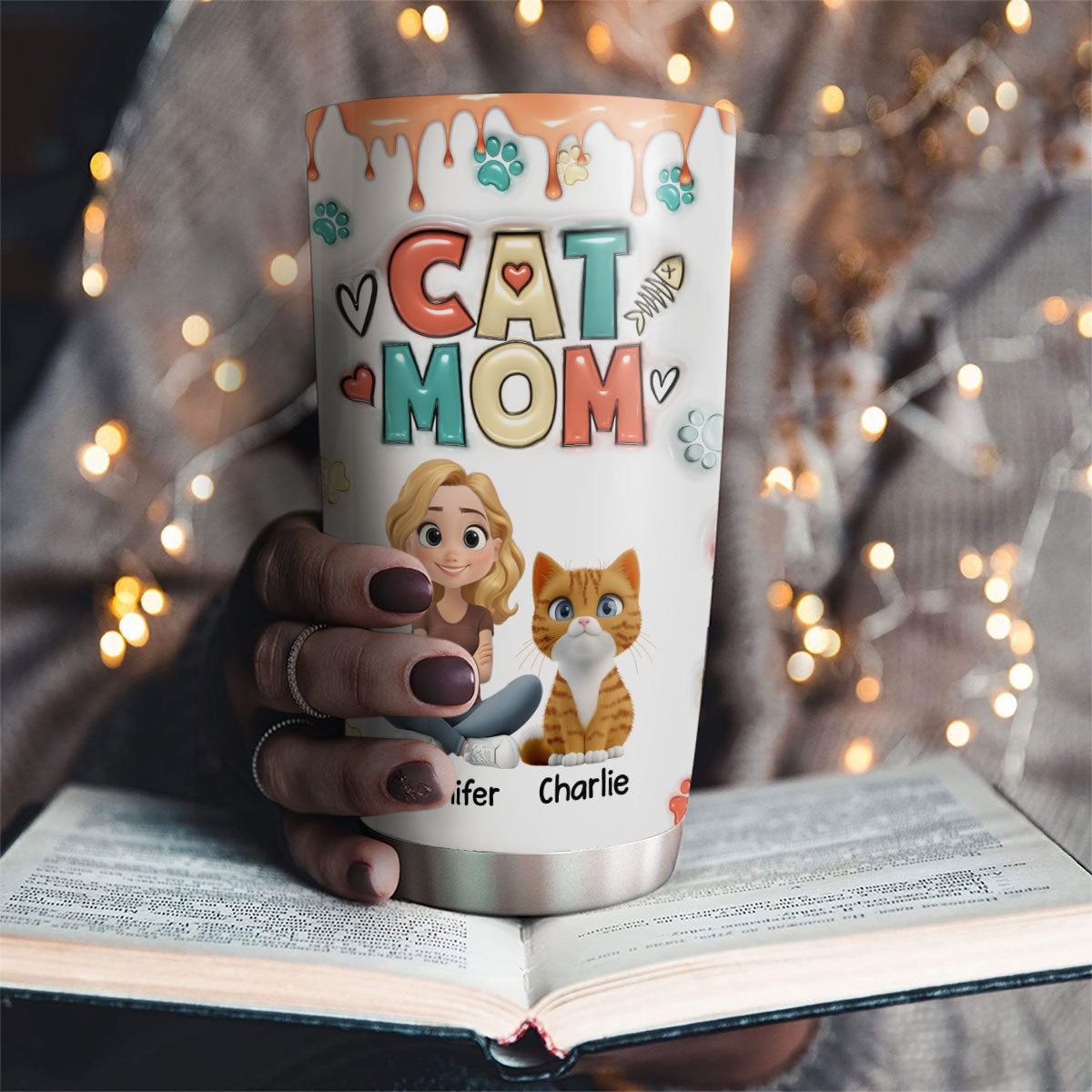 Custom Christmas Birthday Gifts For Cat Mom, Cat Lovers • Cute Mom Of Cats - Personalized 3D Inflated Effect Tumbler