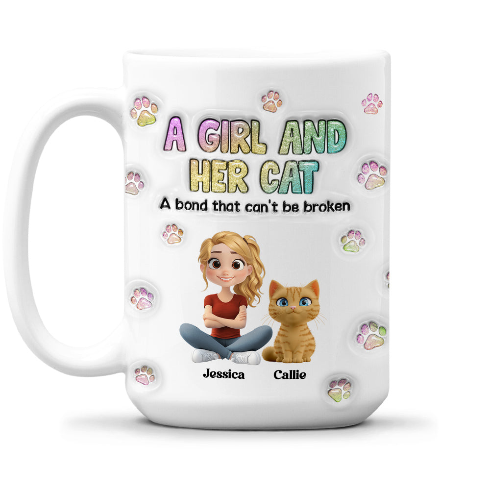 Custom Christmas Birthday Gifts For Dog Mom, Dog Lovers • A Girl And Her Cat - Personalized 3D Inflated Effect Mug