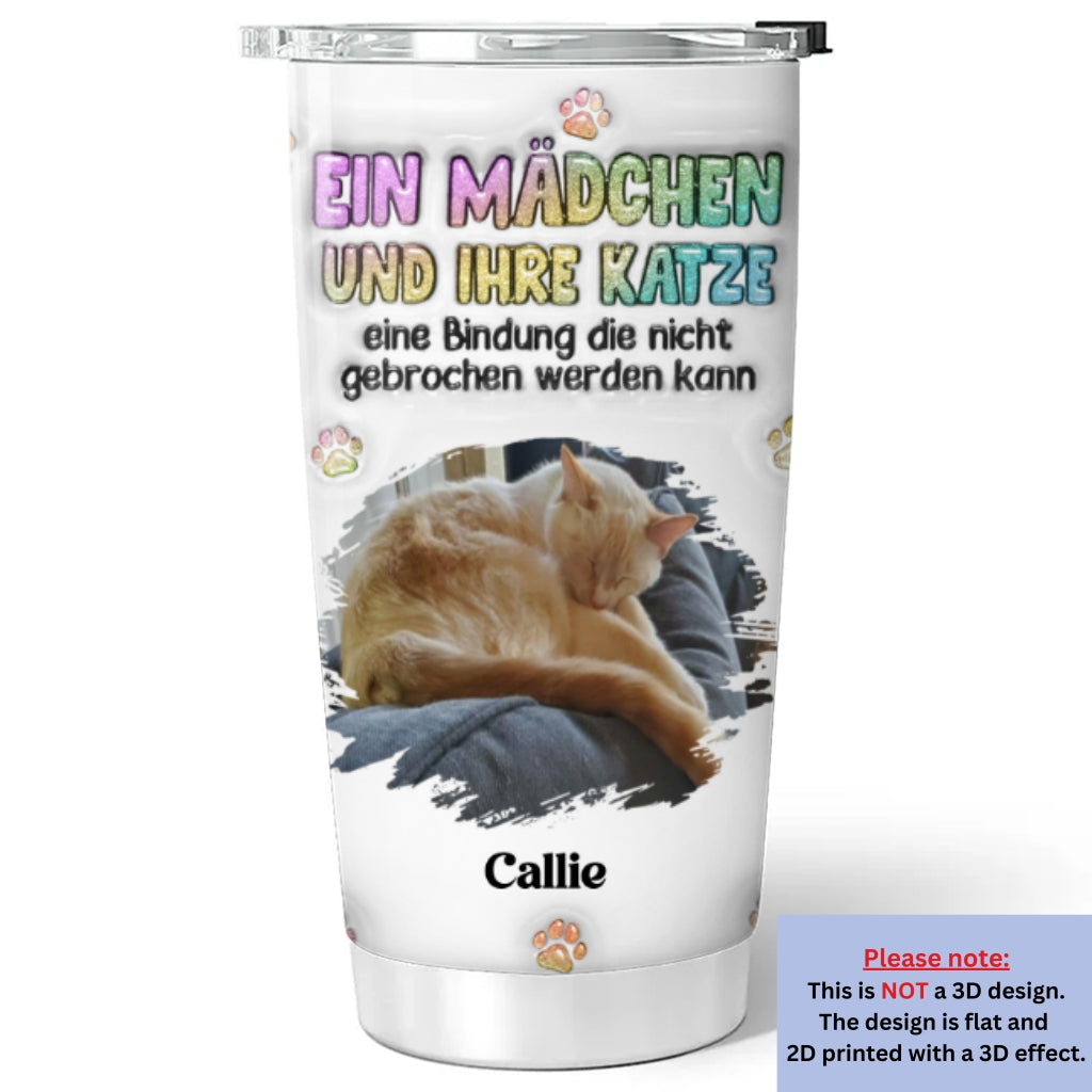 Custom Photo Christmas Birthday Gifts For Cat Mom, Cat Lovers • Foto von einem Mädchen und ihrer Katze – Personalisierter 3D-Thermobecher mit aufblasbarem Effekt