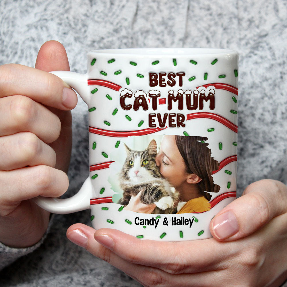 Custom Photo Mother's day Birthday Gifts For Cat Mom, Cat Lovers • Best Dog Mom Dad Cake Cat Photo - Personalized 3D Inflated Effect Mug