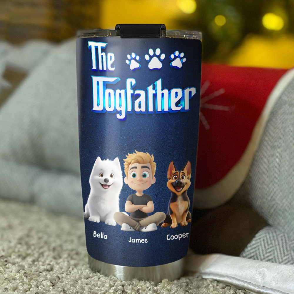Custom Father's day Birthday Gifts For Dog Dad, Dog Lovers • The Dogfather Cartoon - Personalized Tumbler