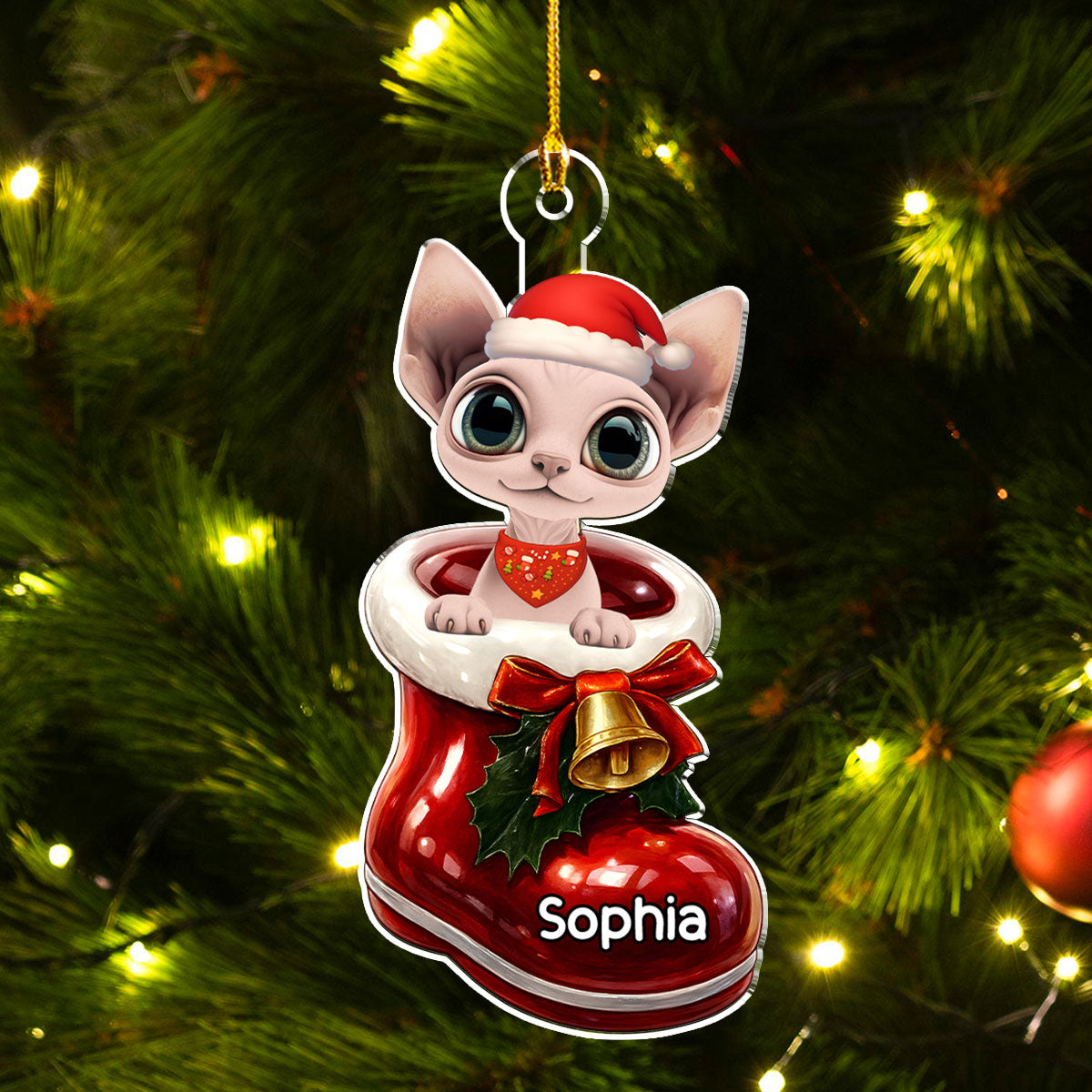 Custom Christmas Decor Home Birthday Gifts For Cat Mom, Cat Lovers • Cat Here In Your Shoes - Personalized 3D Effect Acrylic Ornament
