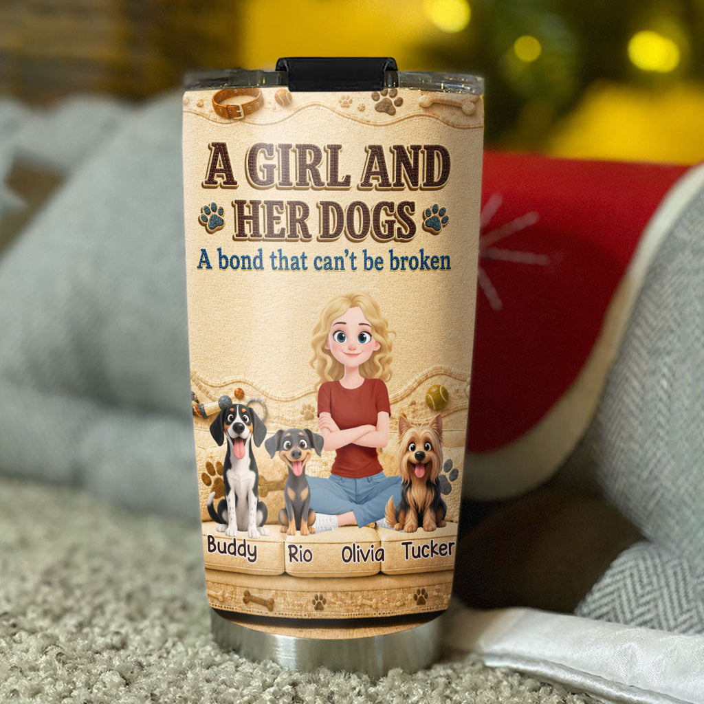 Custom Christmas Birthday Gifts For Dog Mom, Dog Lovers • Snuggly Girl And Her Lovely Dogs - Personalized 3D Effect Tumbler