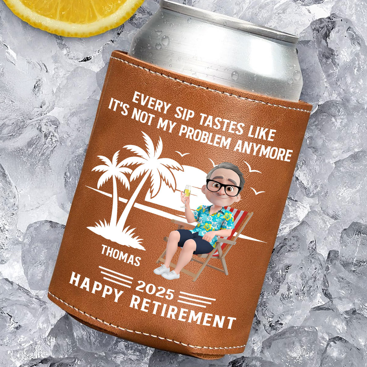 Tastes Like A Retired Legend In Every Sip - Personalized Leather Can Cooler Holder