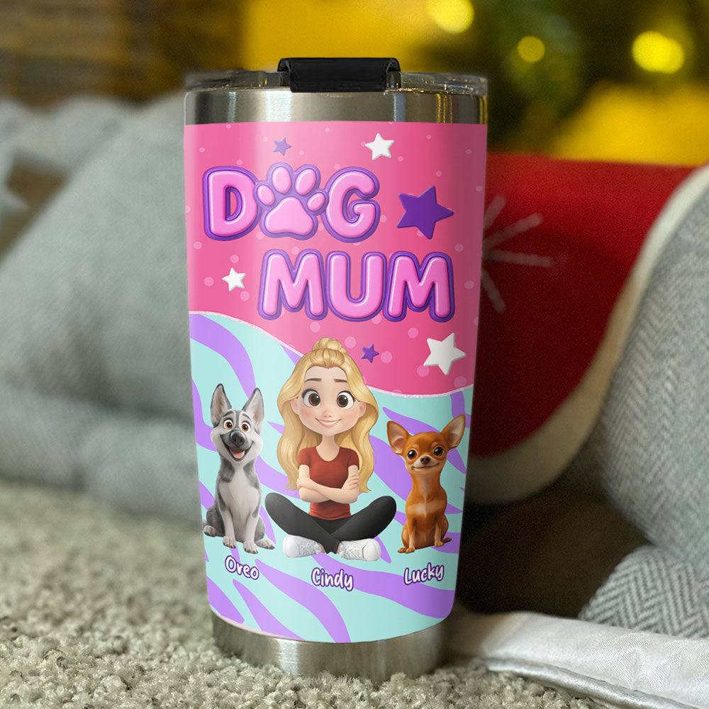 Custom Christmas Birthday Gifts For Dog Mom, Dog Lovers • Pink Dog Mom - Personalized Tumbler