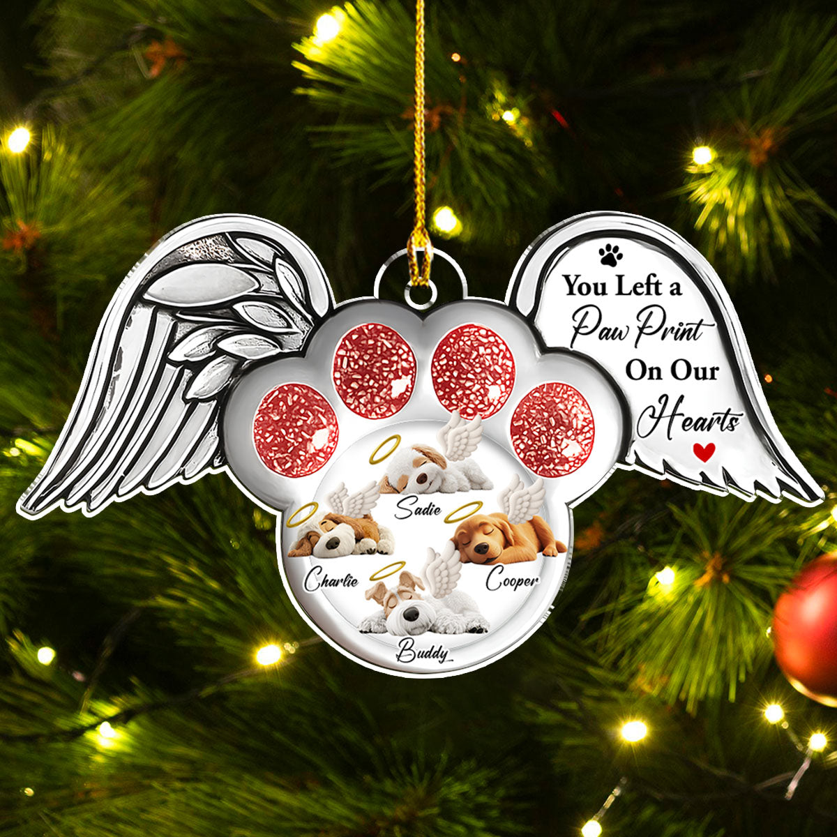 Custom Christmas Memorial Sympathy Gifts For Dogs, Cats • Pawprints In Heaven - Personalized Acrylic Ornament