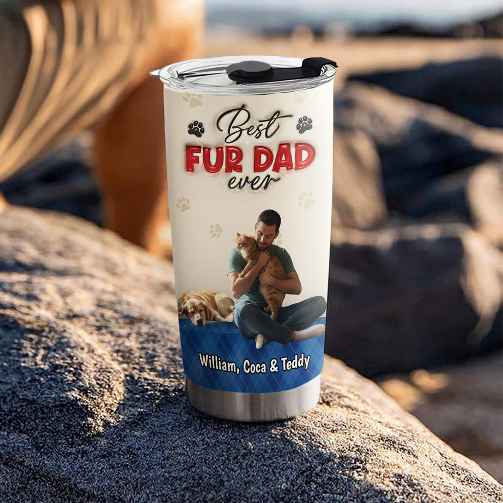 Best Handsome Fur Dad This Year Photo - Personalized 3D Inflated Effect Tumbler