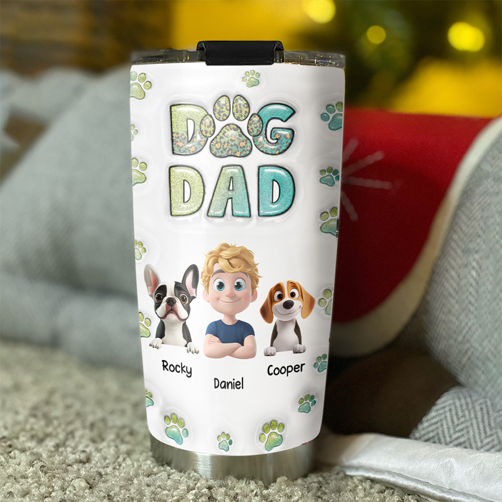 Custom Christmas Birthday Gifts For Dog Dad, Dog Lovers • Dog Dad Handsome Chibi Version 2 - Personalized 3D Inflated Effect Tumbler