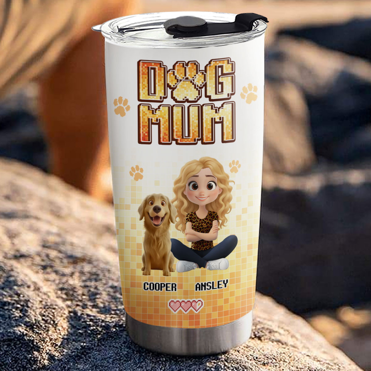 Custom Mother's day Birthday Gifts For Dog Mom, Dog Lovers • Pixel Dog Mom - Personalized Tumbler