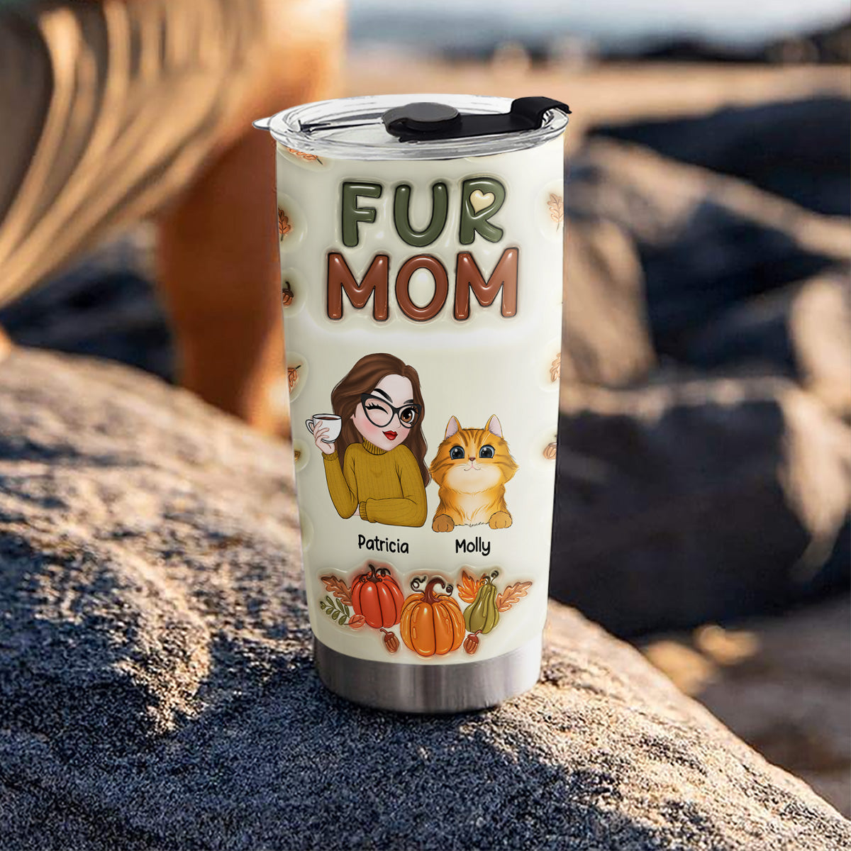 Custom Christmas Birthday Gifts For Pet Lovers • Fur Mom Autumn Version - Personalized 3D Inflated Effect Tumbler