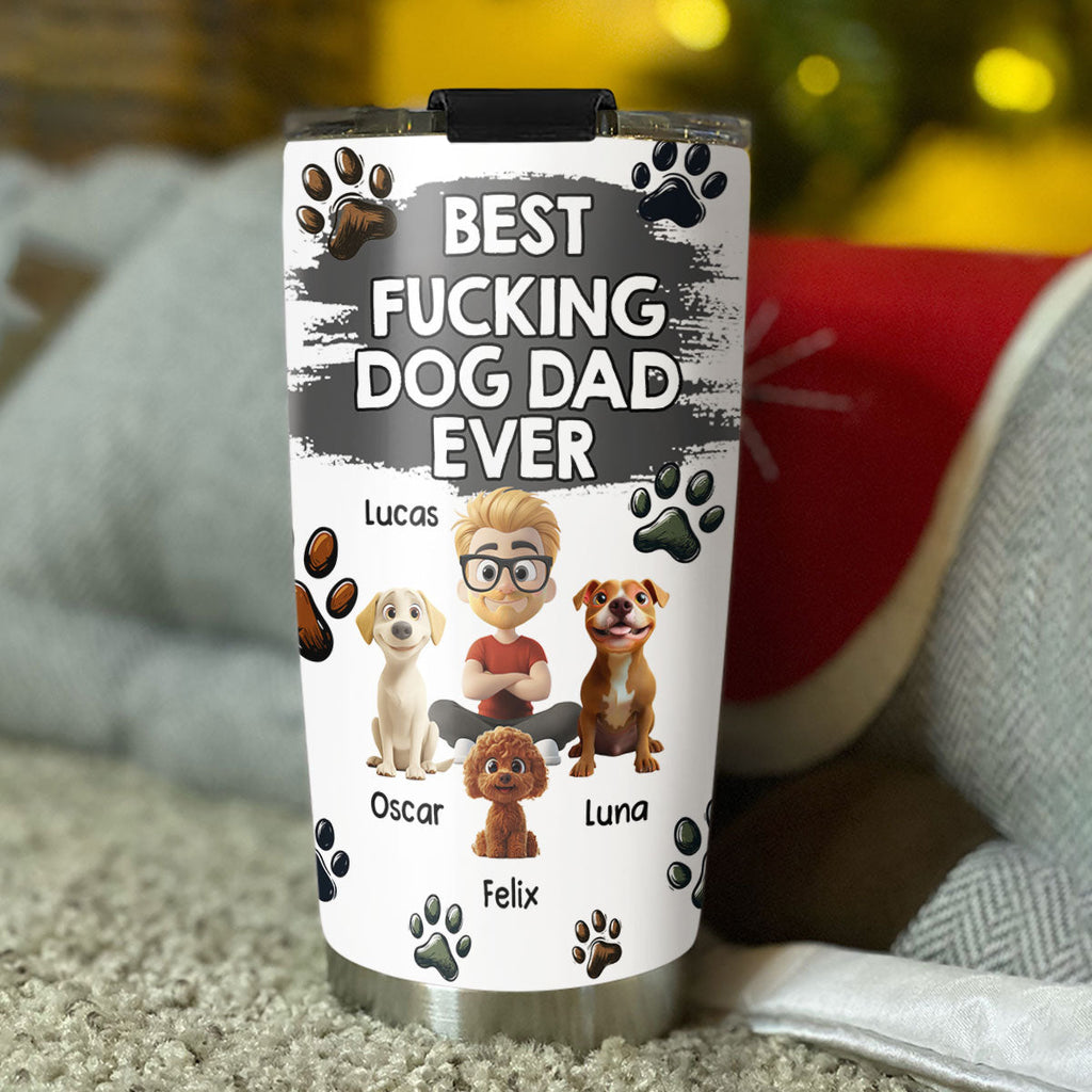 Custom Christmas Birthday Gifts For Dog Dad, Dog Lovers • Best Dog Dad Cartoon Christmas - Personalized Tumbler