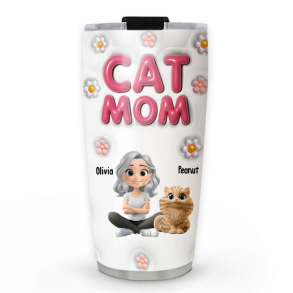 Custom Mother's day Birthday Gifts For Cat Mom, Cat Lovers • Cat Mom Bubble - Personalized 3D Inflated Effect Tumbler